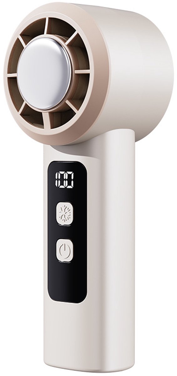 Handventilator - Mini ventilator - Koelende handventilator - 100 instelbare snelheidsniveaus - Compact draagbaar - Ideaal voor buiten, onderweg en op kantoor - 6 x 6 x 15,6 cm - Gebrokenwit