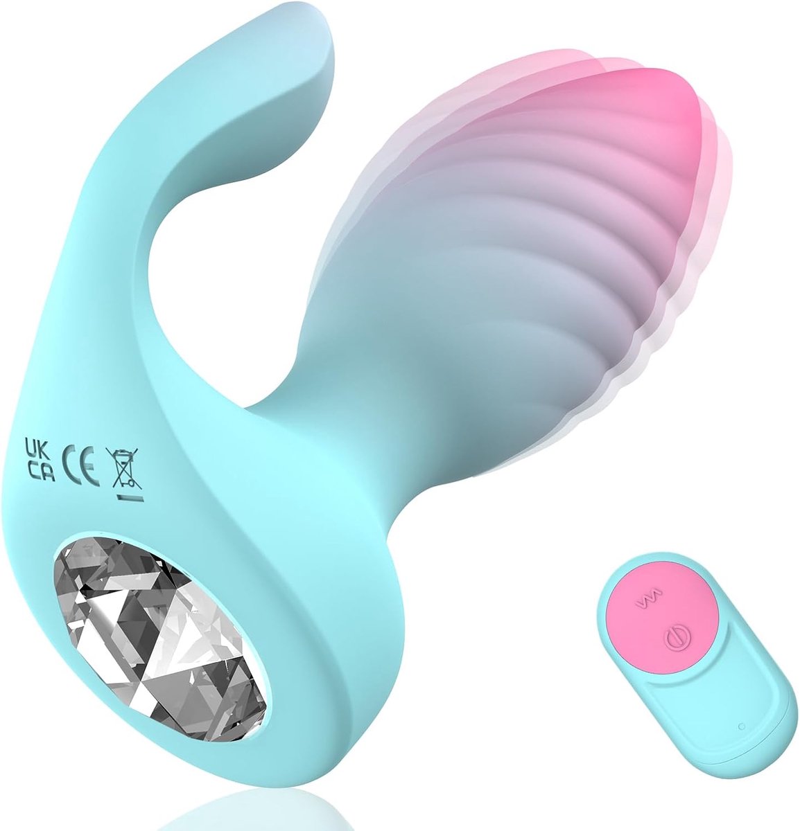 Oneay Anale plug met afstandsbediening, 2-in-1 vibrator en clitorisstimulator, 10 standen, dubbele motoren, kristallen diamant, voor vrouwen - Gekleurd