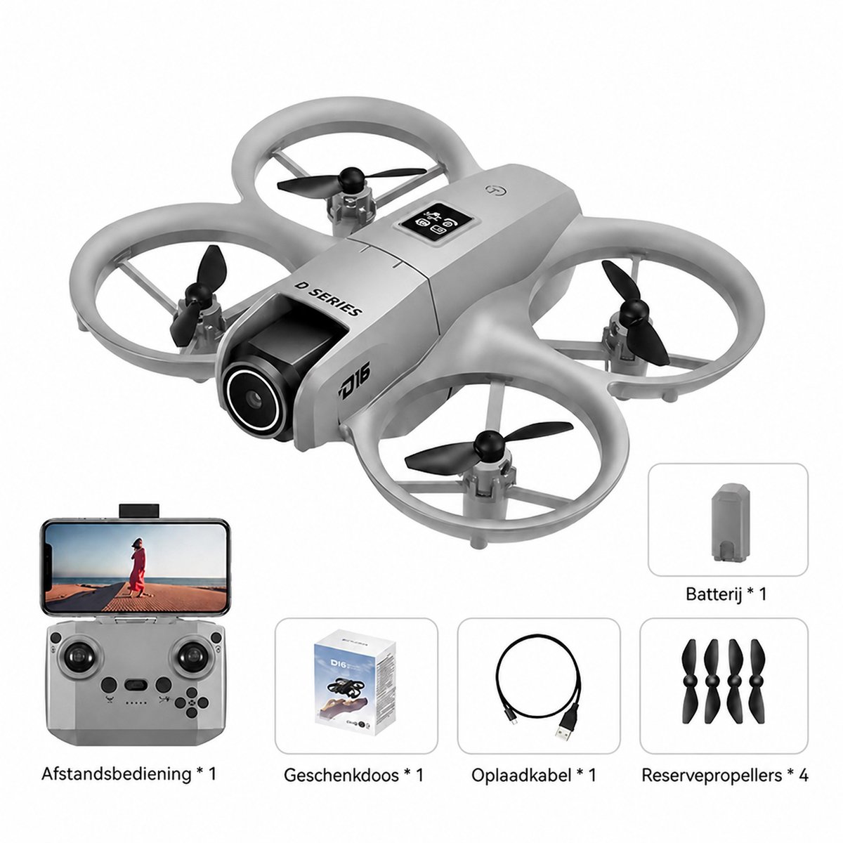 Pelor D16 Drone met Camera - 8K Camera en Dubbele Lens - GPS Navigatie en Obstakelvermijding - WiFi FPV - Opvouwbaar Model - Grijs