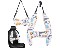Kinderen Auto Kussen - Reis Hoofdsteun - Comfortabel Slapen - Unieke H-Vorm - 70cm Hoog - Dinosaurus
