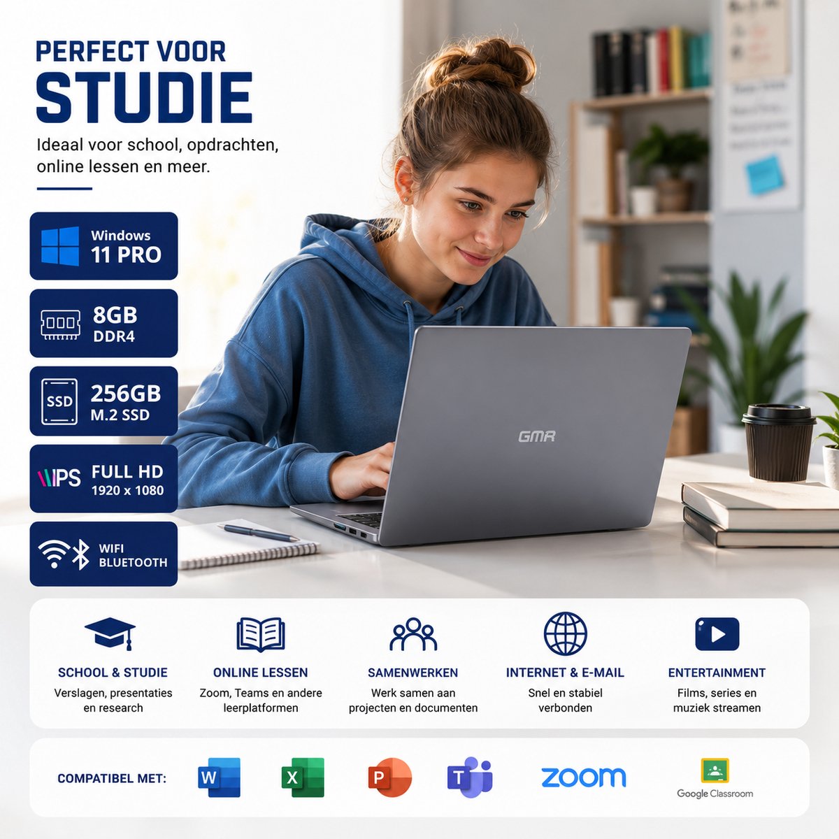 Laptop 14 Inch - Windows 11pro - Intel Celeron N4000 - 6GB RAM - 128GB SSD - GMR Notebook voor Studie, School, Office, Internet, E-mail en Thuiswerken - Studenten Laptop - Compacte Werk Laptop thumbnail 5