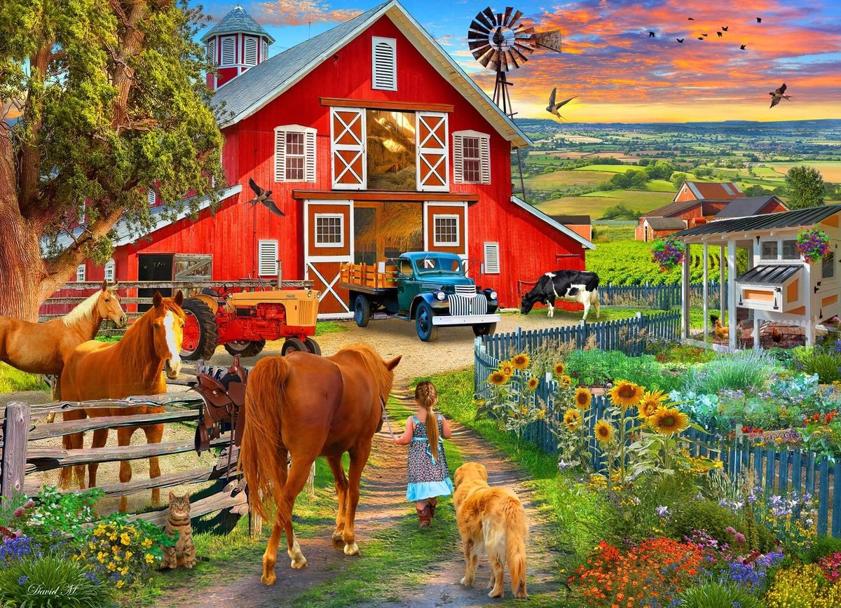 1000 Stukjes Legpuzzel Paardenboerderij Scène