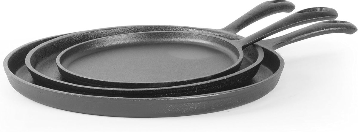3-delige Gietijzeren Grillpan Set - Ronde Plaat Ø20, Ø25, Ø30 cm - Vooroven en Buiten Koken