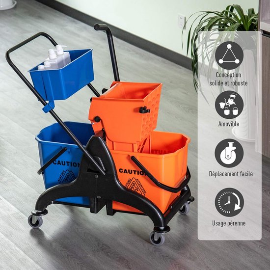 Professionele Schoonmaakwagen met Dubbele Emmer en Wringer voor Vloerreiniging — afbeelding 4
