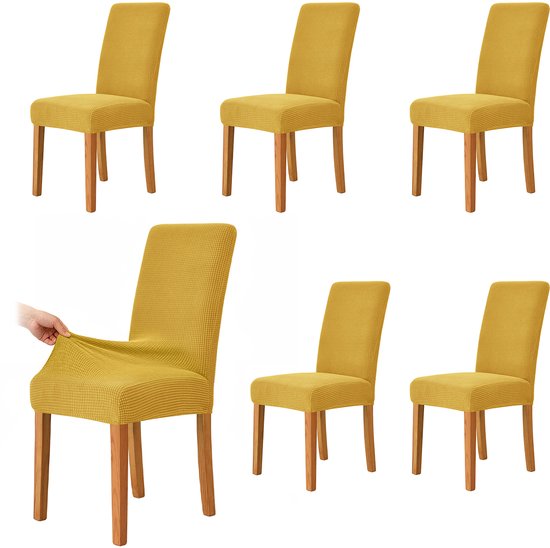 Eetkamerstoelhoezen – 6-pack – Stoelhoezen – Decoratieve zithoezen – Elastische stoelhoezen – Afneembaar & wasbaar – Eenvoudig te reinigen – Geschikt voor eetkamers, keukens, feesten en hotels –L/B/H: 38–48 / 38–48 / 47–58 cm
