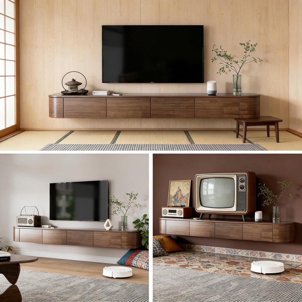 Zwevend Luxe TV-Meubel Walnootbruin 180 cm met 2 Lades en Deur – Modern Hangend TV Meubel met Kabelmanagement 180x30x20 cm