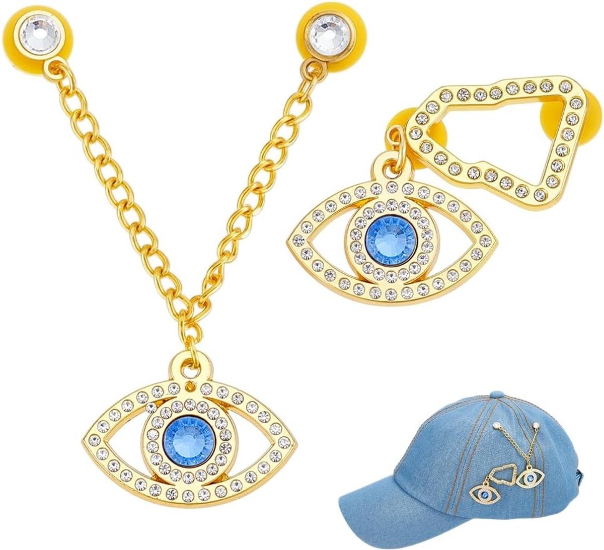 1 Paar Ogen Hoed Broche Spelden, Legering Strass Cap Ketting, Slechte Ogen Hoed Spelden voor Tas, Kostuum en Jurk Accessoires Sieraden, 9.1cm