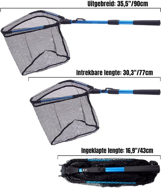 Nexvo® Schepnet Vissen - Visnet - Telescoop Schepnet - Duurzaam Net met Rubberen Coating - Zwart/Blauw - 40cm x 40cm x 1cm van nexvo — afbeelding 5