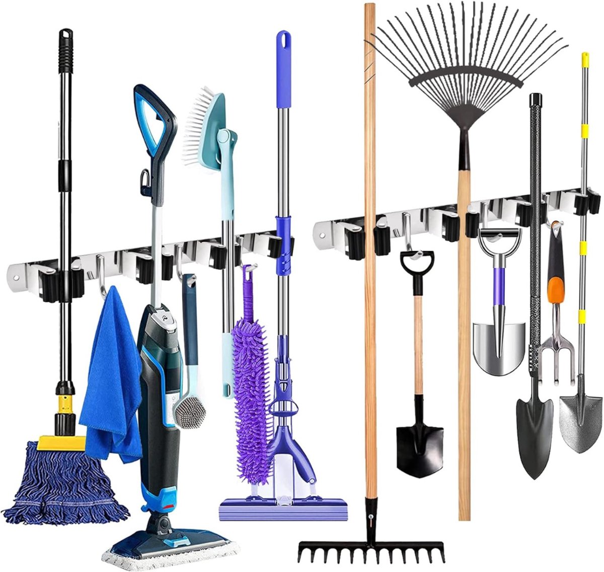 HEZIVO® Bezemhouder - Gereedschapshouder - Ophangsysteem Bezem - Wandhouder Tuingereedschap - 2 Stuks