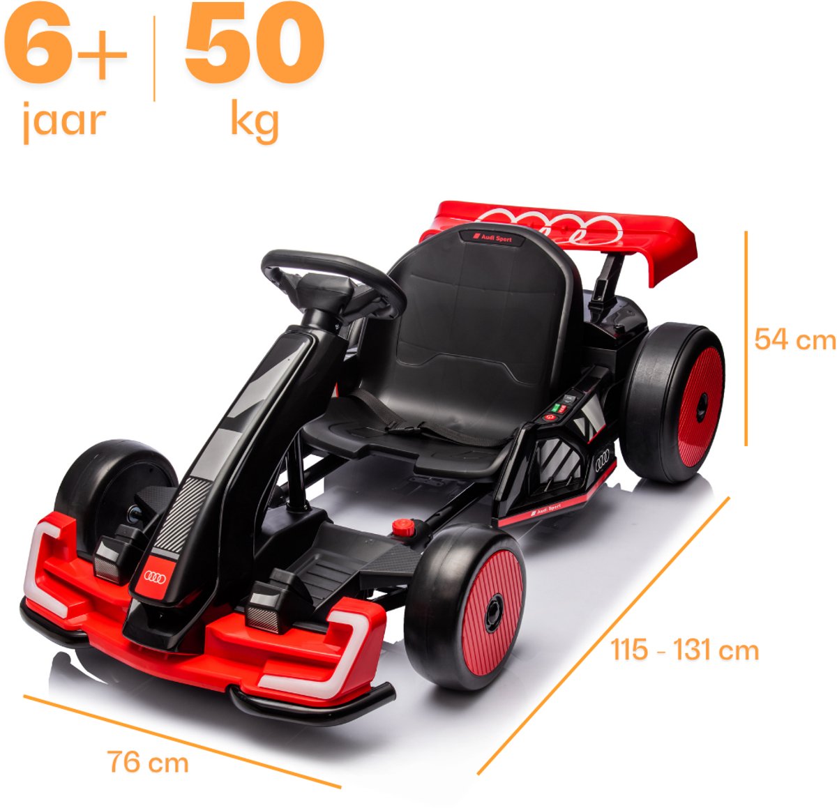 Audi Full Option Elektrische GoKart 6 tot 12 jaar – Officieel Gelicentieerde 24V Drift-Kart met Verstelbaar Frame & Bluetooth – Snelle Kinderkart met Soft-Start, LED-verlichting & EVA Voorwielen – Rood — afbeelding 6