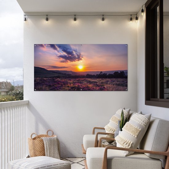 Décoration murale murale d'extérieur Coucher de soleil sur la lande - 160x80 cm