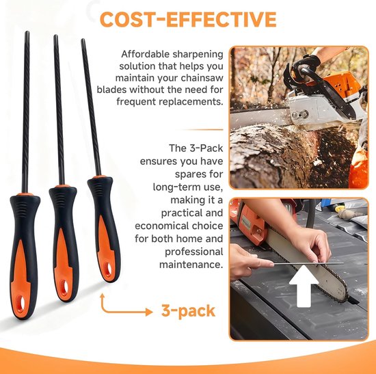 3 Stuks Kettingzaag Vijlen 13/64"- 3/8" Ketting - Geschikt voor Stihl MS311 MS391 MS362 MS441 MS461 MS661 & Husqvarna van Merkloos	 — afbeelding 4
