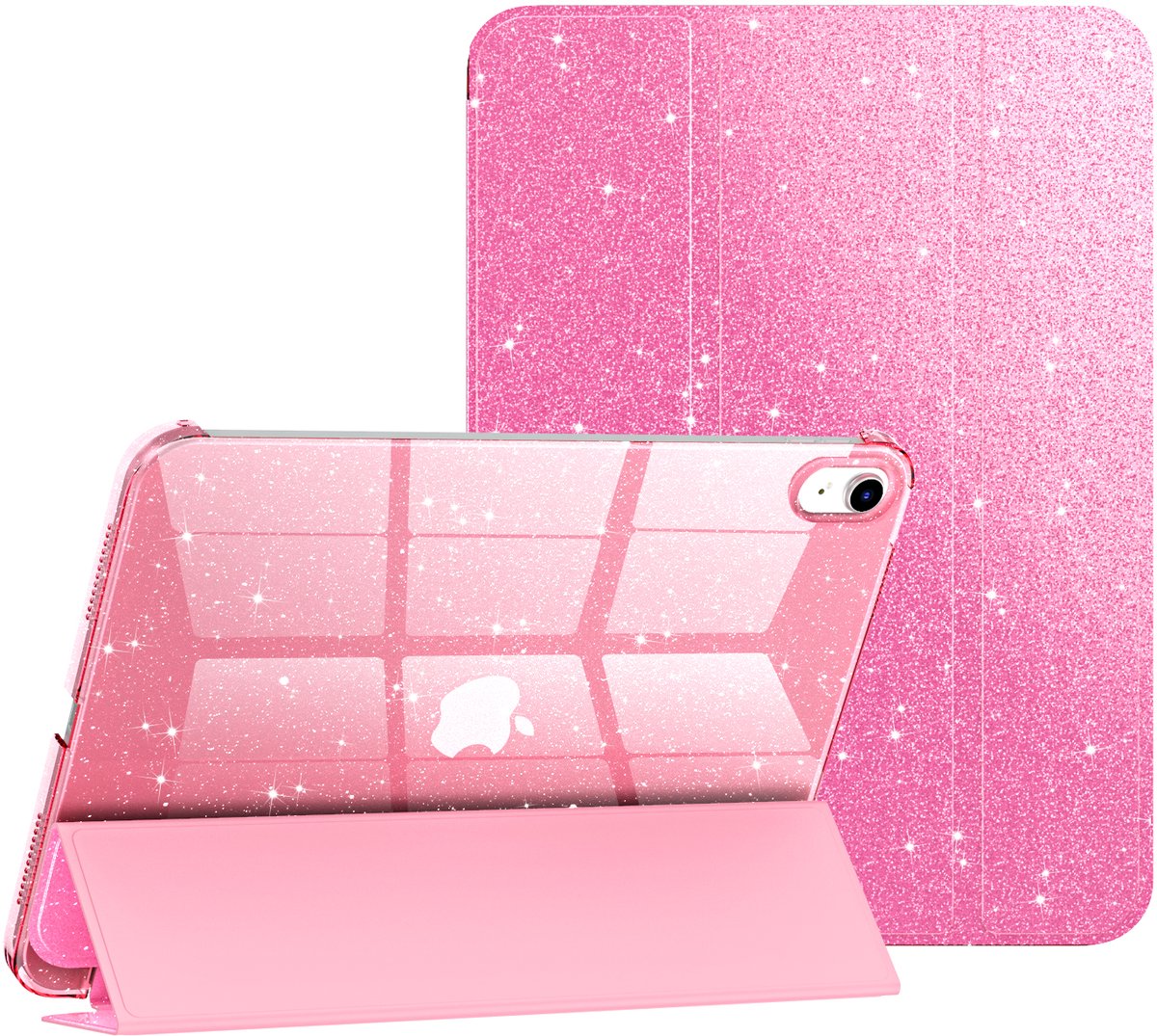 IYUPP Tablet Hoes Geschikt voor iPad 11 2025 A16 / iPad 10 2022 10.9 inch Hoesje - Trifold Bookcase - Auto Sleep/Wake - Hard Back - Roze Glitter