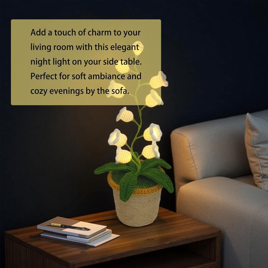 Lelietje-van-Dalen nachtlampje - gehaakt design - LED - draadloos - wit - groot - voor slaapkamer en interieur decoratie van Merkloos — afbeelding 4