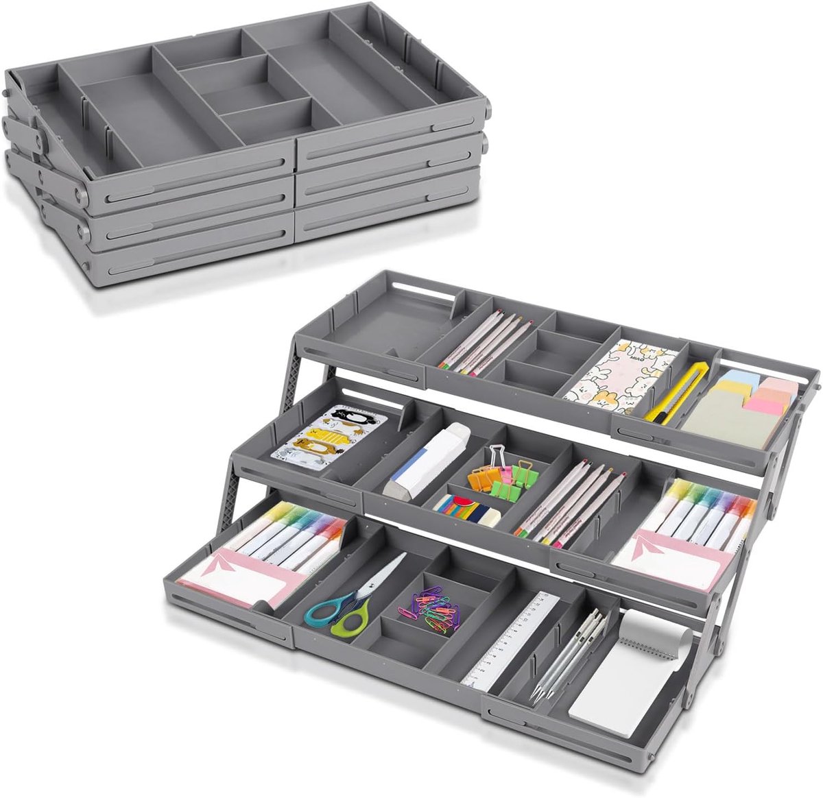 Uitbreidbare Besteklade - Bestekcompartiment voor Keuken - 3 Laags Organizer voor Badkamer - Make-up en Bureau