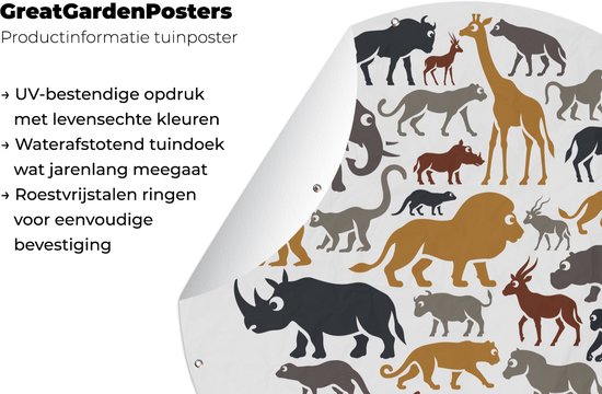 Cercle de jardin Une illustration des Big Five parmi les animaux - 120x120 cm - Poster de jardin rond - Extérieur XXL / Groot format !