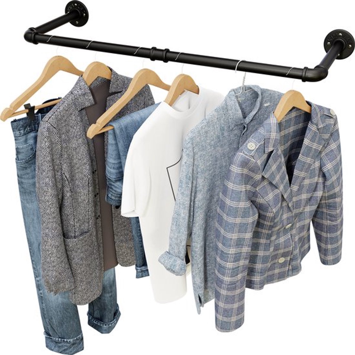 SERALUXE - Kledingstang - 100 cm - Garderoberek - Kledingstangen voor aan de muur - Hangrek - Garderobe Stang - Kledingrek - Gordijnroede - Handdoekrek - Zwart