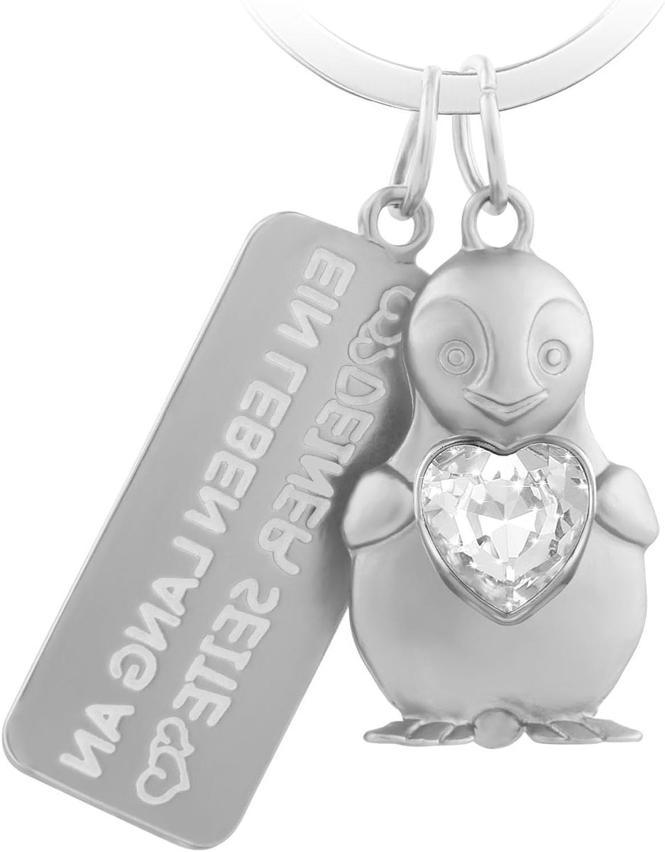 Schattige Pinguïn Sleutelhanger met Gravure, Romantisch Cadeau voor Stellen, Geluksbrenger met Hartje, Ideaal voor Verjaardag of Valentijnsdag