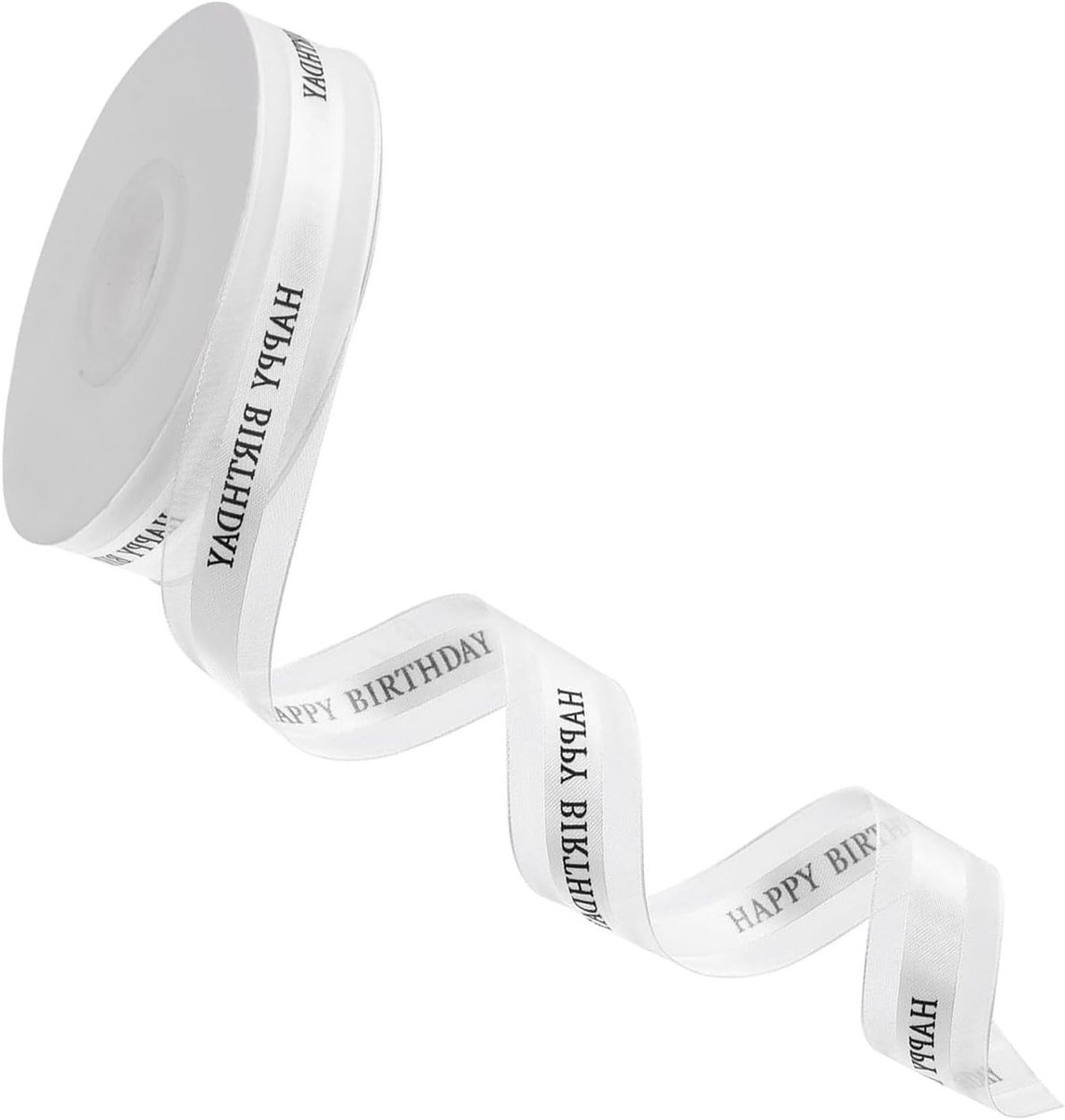 1 Inch 50 Yard Witte Happy Birthday Ribbons van Chiffon en Organza voor Cadeauverpakking, Taartdecoratie en Bloemenboeketten