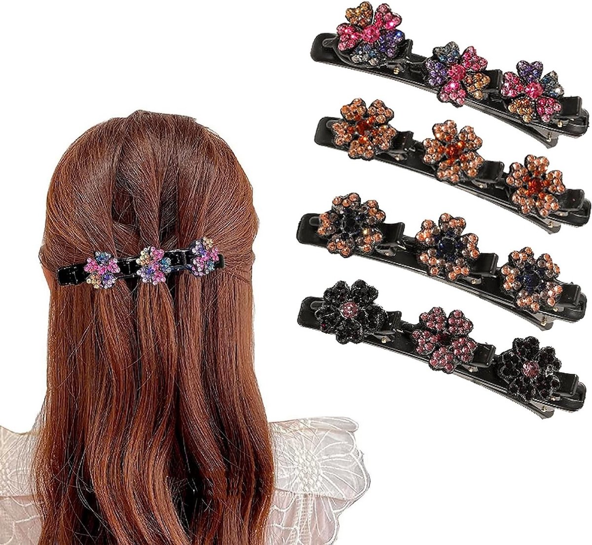 Elegante Haarspeldjes met Kristallen Bloemen voor Vrouwen - Set van 4 Haaraccessoires voor Vrouwen en Meisjes, Perfect voor Gevlochten Haar en Feestelijke Gelegenheden