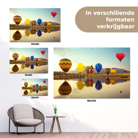 Posters de jardin extérieur Montgolfière - Couleurs - Water - Reflet - 90x60 cm - Toile jardin - Affiche extérieure