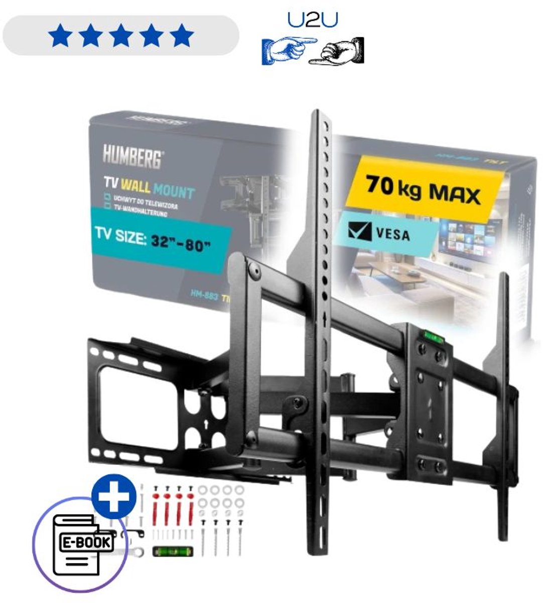 TV Beugel 32-80 Inch Humberg Draaibaar Kantelbaar 70kg Universeel VESA Heavy Duty Met Ebook