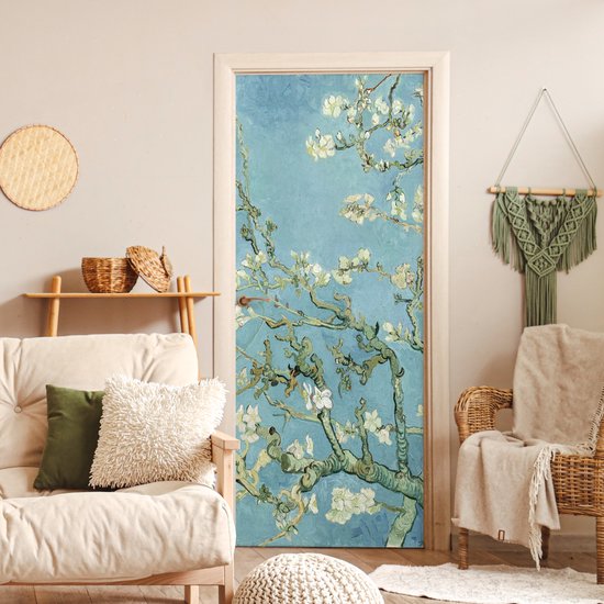 Affiche de porte fleur d'amandier - Van Gogh - Maîtres anciens - Art - Sticker de porte - Papier peint photo porte - Décoration de porte - Sticker autocollant - Décoration de chambre - 80x205 cm - Toilettes - Salle de bain - Salon