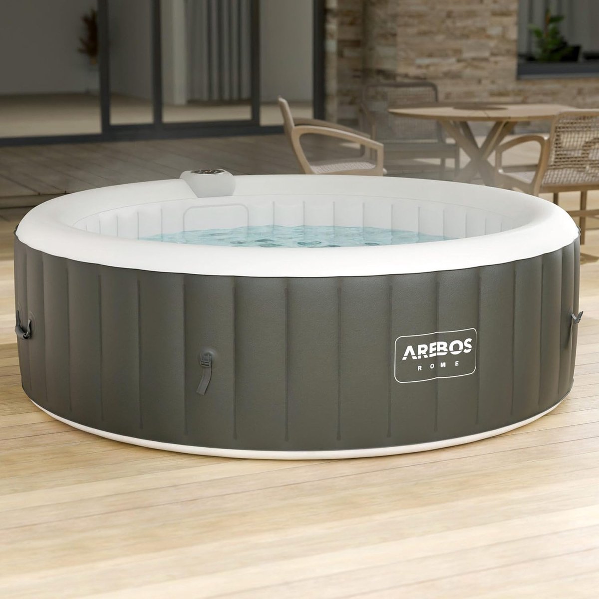 Opblaasbare Hottub Spa Ø 208 cm – 1000L – 130 Jets – 240V Verwarming – 6 Personen – Ronde Jacuzzi voor Binnen & Buiten met Afdekking & Bubble Massage – Laura