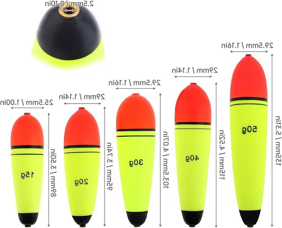 Vissersfloats van EVA-schuim, slip bobbers en drijvers voor zoet- en zoutwater (15, 20, 30, 40, 50g) — afbeelding 4