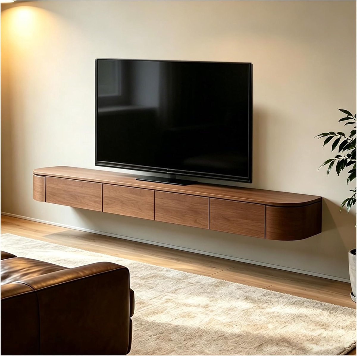 Luxora Zwevend Massief Houten TV Meubel met Opbergruimte 200 cm – Wandgemonteerde TV Kast met Laden, Deuren, Kabelmanagement en Modern Design 200 x 30 x 26 cm