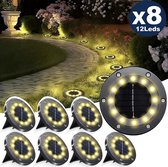 8x Solar Grondspots Warm Wit - Zwarte RVS Tuinverlichting op Zonne-energie - 12 LEDs - IP65 Waterdicht - 8 tot 10 Uur Brandtijd - Energiezuinig