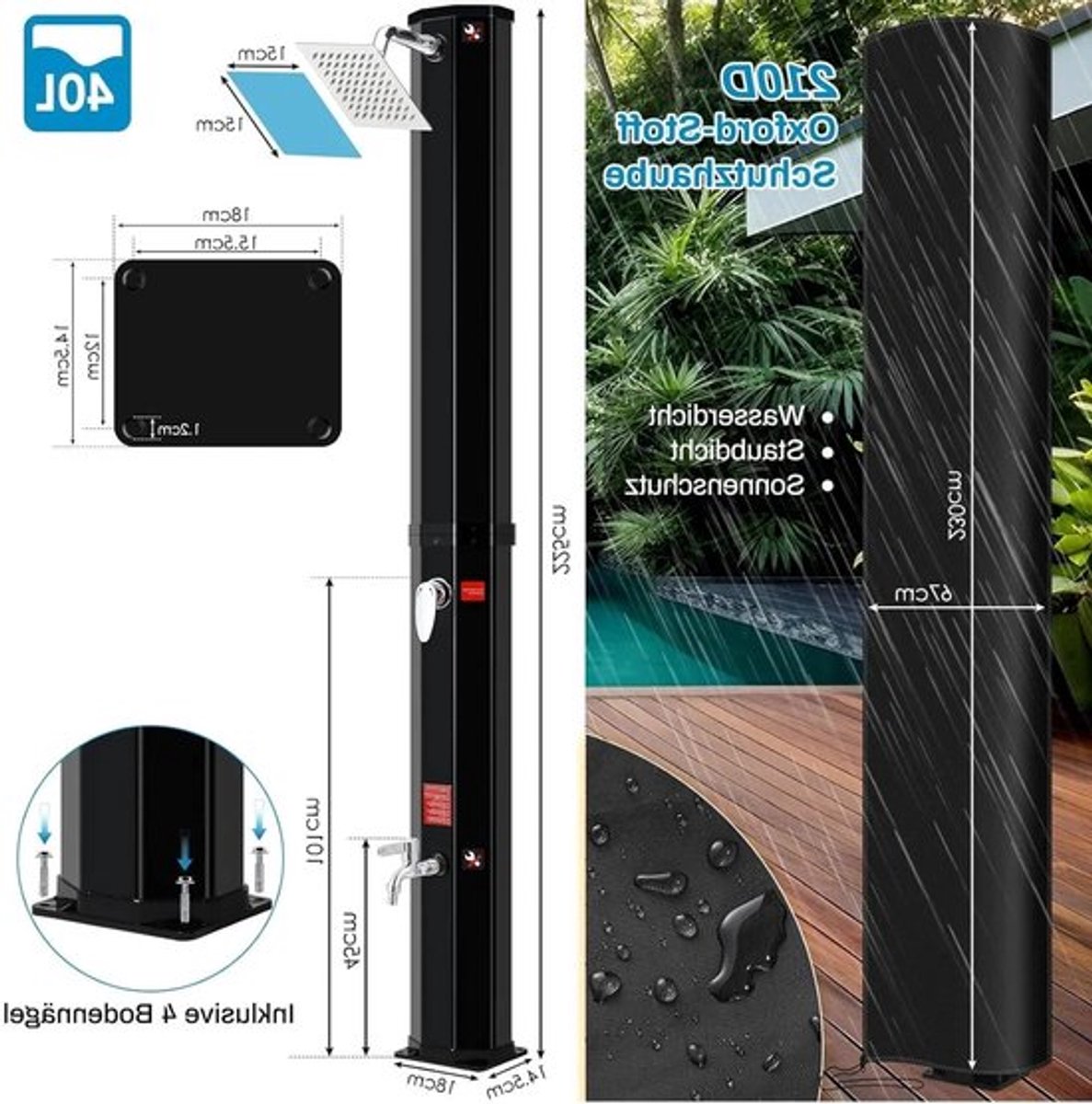 Solar Douche - Douchekraan - Douchepaneel - Camping Douche - Zonnedouche - 40L Solar Showe
