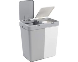Wasmand - Wassorteerder - Wasmand opvouwbaar - Wasbox - Wasmand met touch deksel - Sumpas Wasmand - 2 vakken -80 Liter - 100% gerecycled plastic - Grijs/Wit