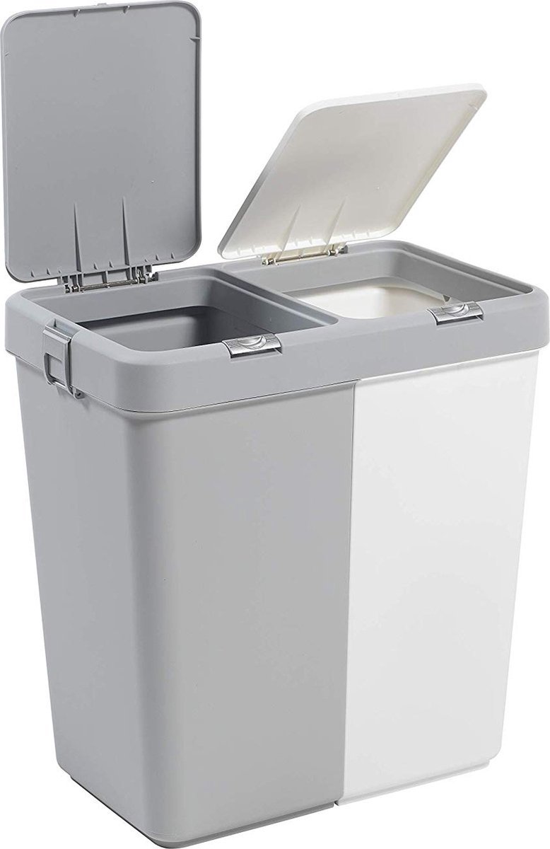 Sumpas Wasmand - 2 vakken - Met Touch Deksel - 80 Liter - Grijs-Creme - 100% Gerecycled Plastic