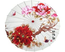 Chinese Paraplu - Oosterse Parasol - Thema Decoratie - Zijden Doek Bedrukking - 83 cm Diameter - Blauw
