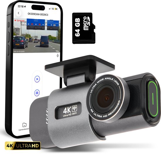 SecurLens Y Dashcam - Voor & Achter Camera - Dashcam Voor Auto - Ultra 4K & Full HD 1080P - 30 FPS - 170° Wijdhoek - Nachtvisie - Besturingsapp - Incl. 64GB SD Kaart