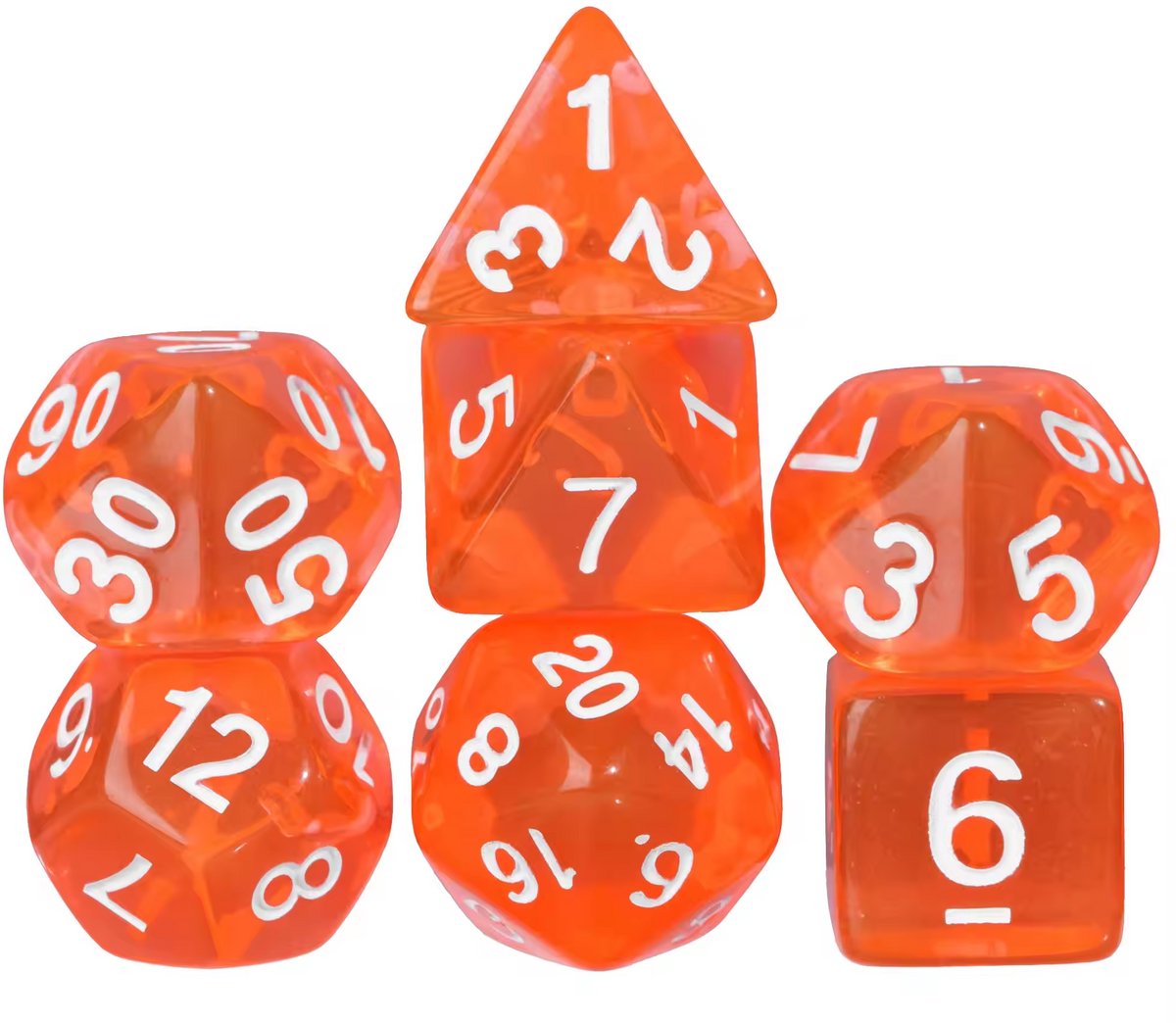 Dobbelstenen Set 7-delig – Transparant Oranje D20 D12 D10 D8 D6 D4 – Voor RPG & Tafelspellen