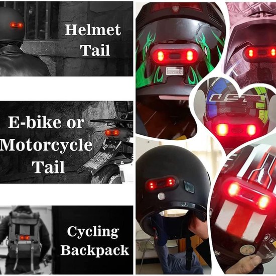 LED Helmlicht - Motorhelm Achterlicht - Veiligheid Verkeer - Hoge Helderheid 4 LED - 61.5 Gram - Zwart — afbeelding 5