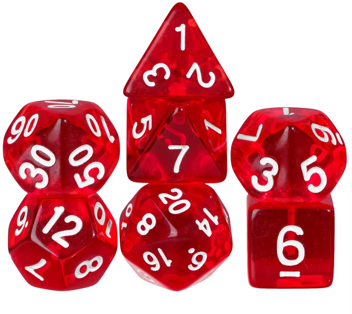 Dobbelstenen Set 7-delig – Transparant Rood D20 D12 D10 D8 D6 D4 – Voor RPG & Tafelspellen