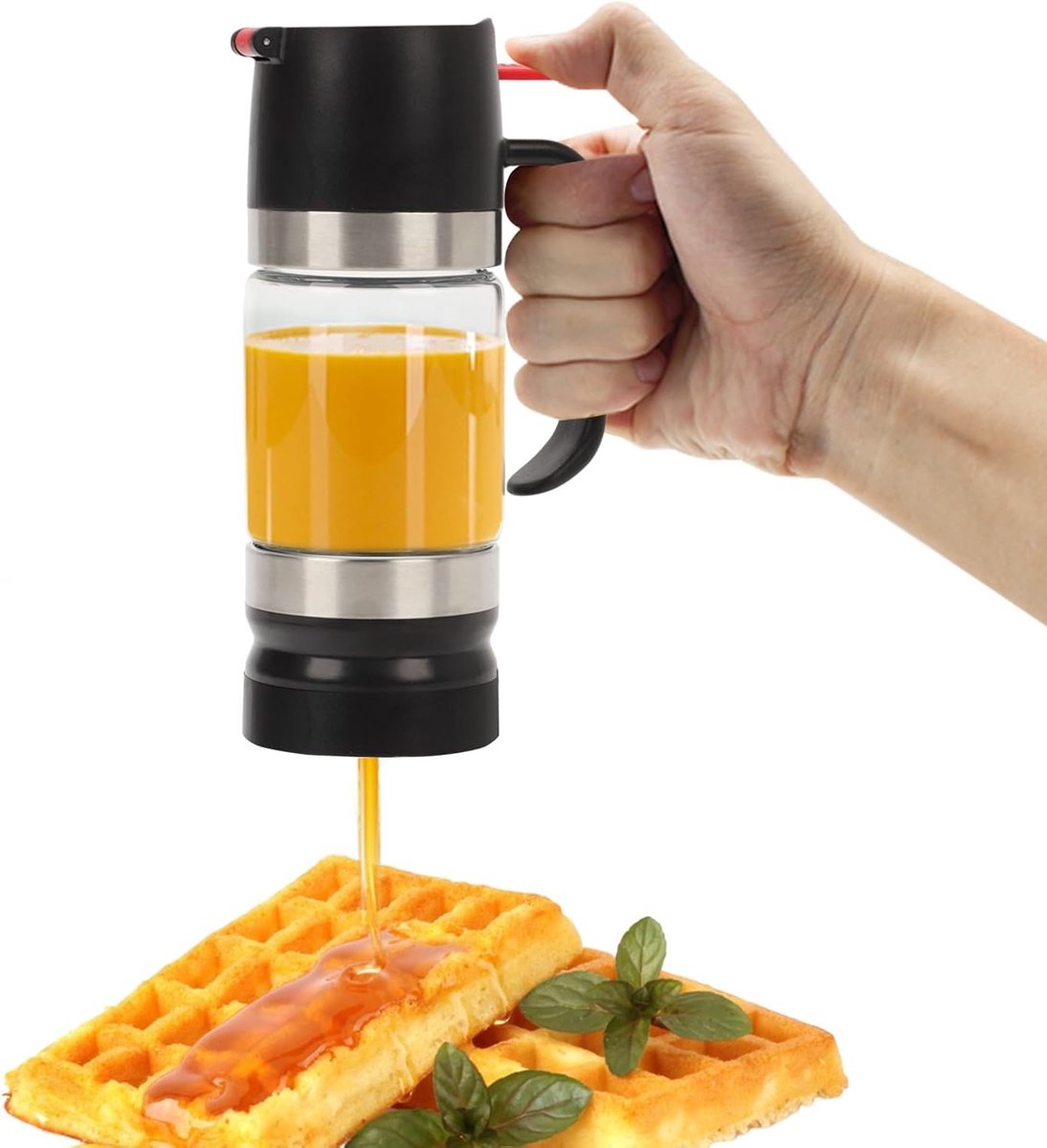 Honingdispenser zonder druppels, 325ml glazen honingpot met handvat, ideaal voor koffiebar
