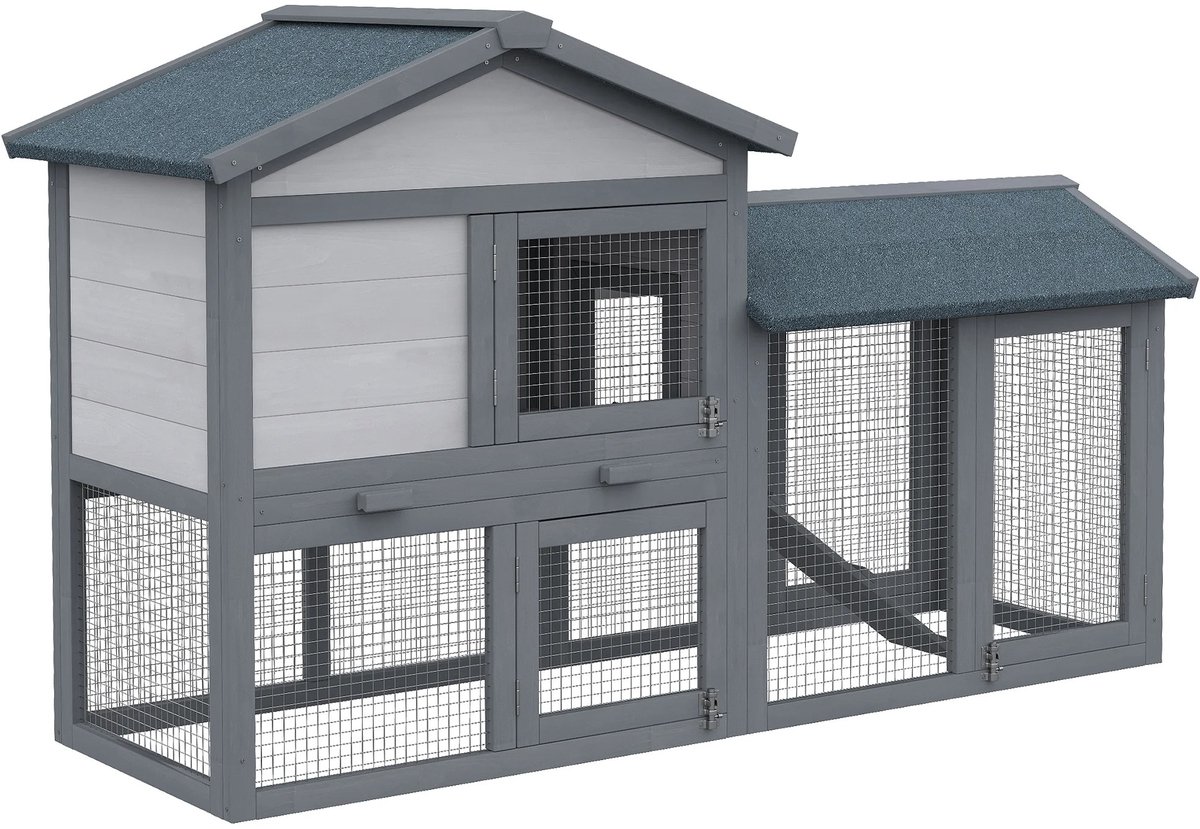 NordHaus Konijnenhok Buiten - Houten Dierenkooi - Knaagdierenverblijf - Weerbestendig Design Grijs - 147 x 54 x 84 cm