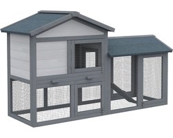 NordHaus Konijnenhok Buiten - Houten Dierenkooi - Knaagdierenverblijf - Weerbestendig Design Grijs - 147 x 54 x 84 cm