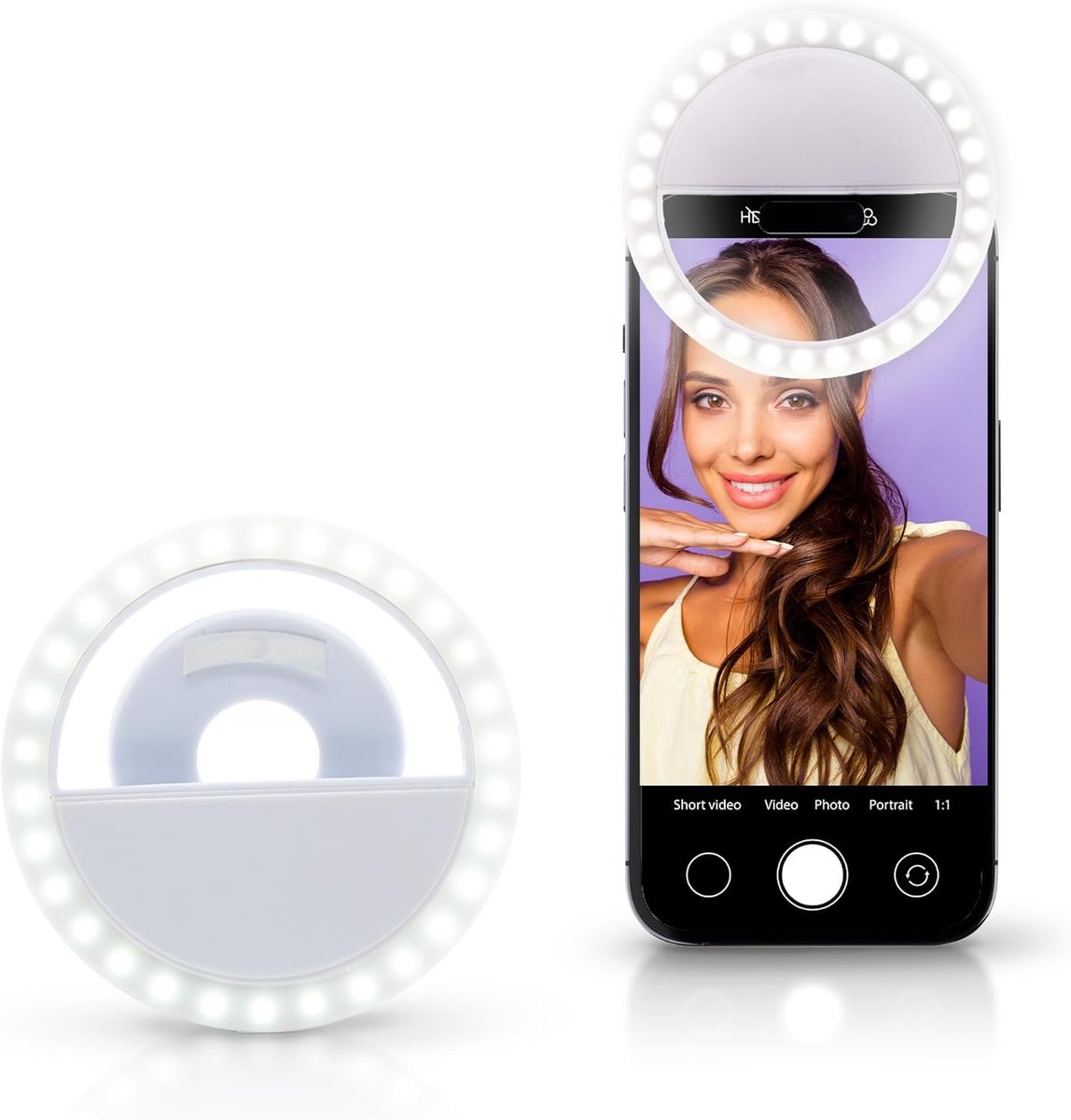 Oplaadbare LED Selfie Ringlamp - 3,5 Inch Klembare Telefoonlamp - USB Oplaadbaar - Verstelbare Helderheid - Geschikt voor iPhone, Android en Laptops