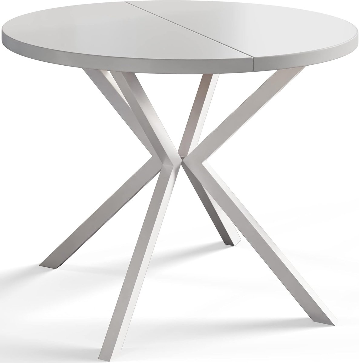 Uitschuifbare Ronde Eettafel 90-170 cm x 76 cm – Witte Moderne Eetkamertafel met Witte Metalen Poten – Ruimtebesparende Design Tafel voor 4-6 Personen – Krasbestendig & Praktisch – Laura