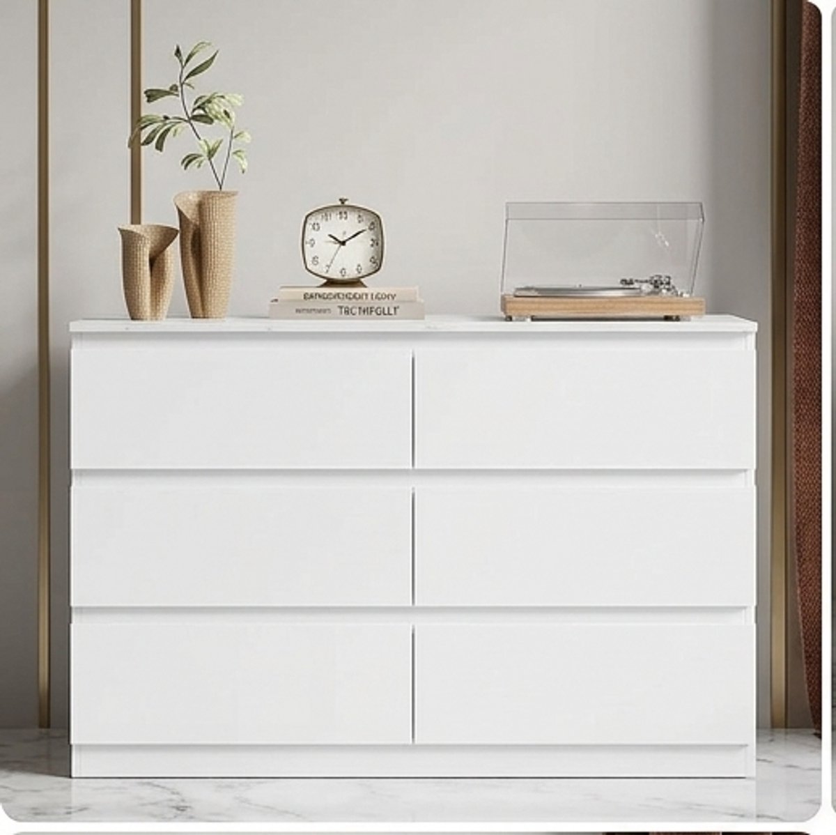 Luxe Witte Commode met 6 Laden 100 cm Opbergkast Dressoir voor Slaapkamer en Woonkamer - Mobili Bella