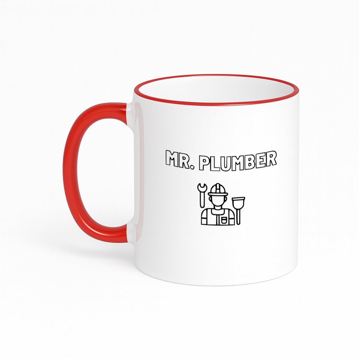 Hacebo® - Loodgieter MR. plumber koffiebeker met gekleurde rand rood - Loodgieter - Familie vrienden collega - thee mok - koffie beker - Cadeau - koffiemok - 330 ML