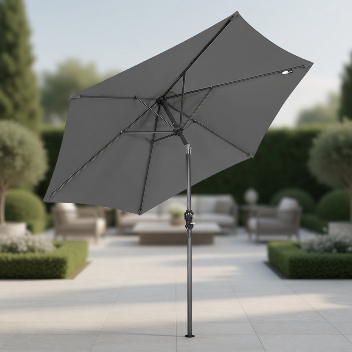 Luxe Kantelbare Tuinparasol Ø250 cm met Draaislinger – UV50+ Zonbescherming, Waterafstotend Polyester, Rond Terras- en Balkon Parasol in Taupe/GrijsMobili Bella