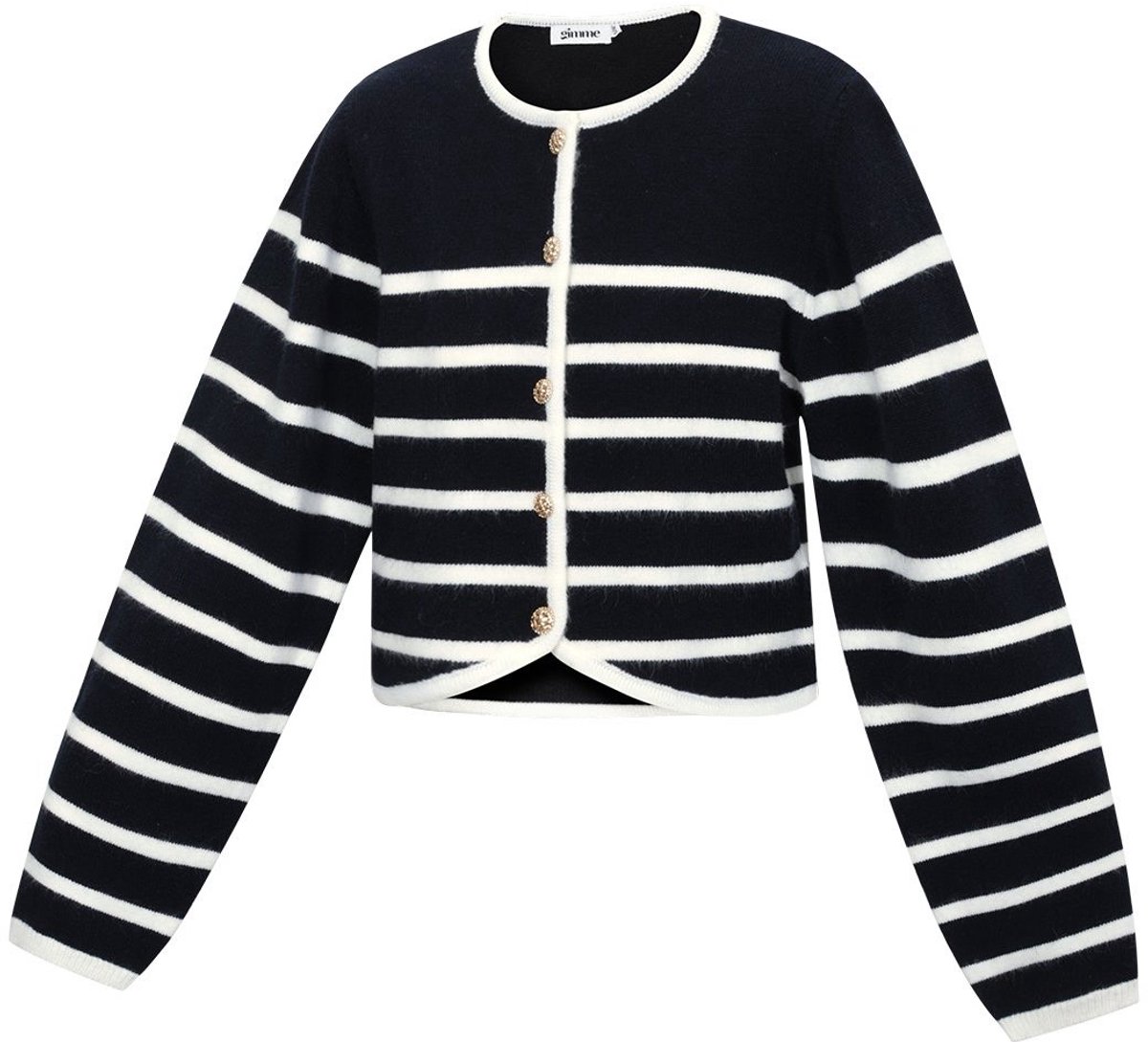 Comfortabel Gebreid Damesvest 'De Liefdevolle Streep' met Goudkleurige Knopen - Zwart - Maat S/M