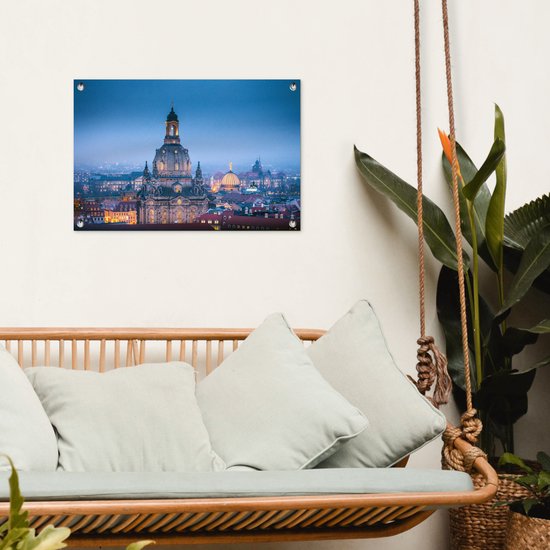 Tuinposter 60x40 cm - Tuindecoratie de Frauenkirche in Dresden - Poster voor in de tuin - Buiten decoratie - Schutting tuinschilderij - Tuindoek muurdecoratie - Wanddecoratie balkondoek