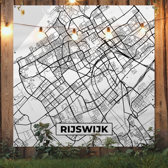 Affiche de Jardin Carte - Rijswijk - Zwart - Wit - 200x200 cm - Toile de jardin - Affiche extérieure